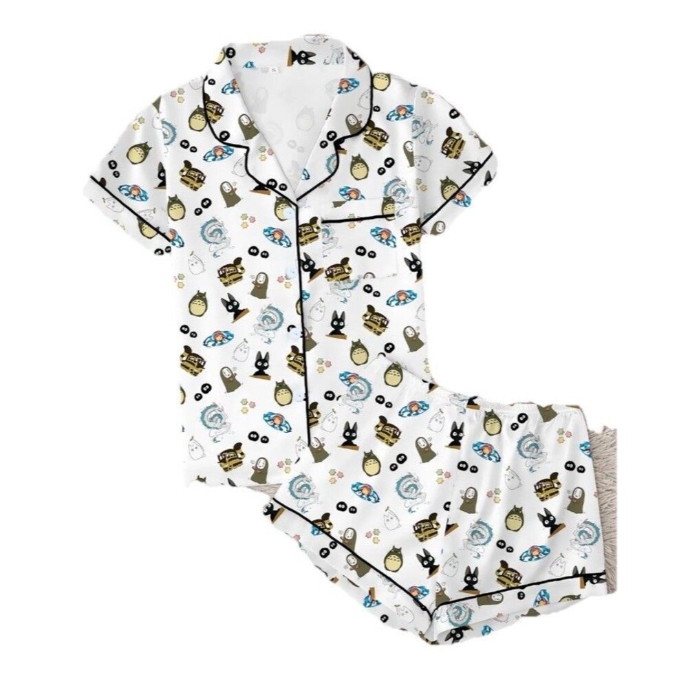 Spirited Away Studio Ghibli Pajama Short Set Womens XL Button Up White-Multi NWT